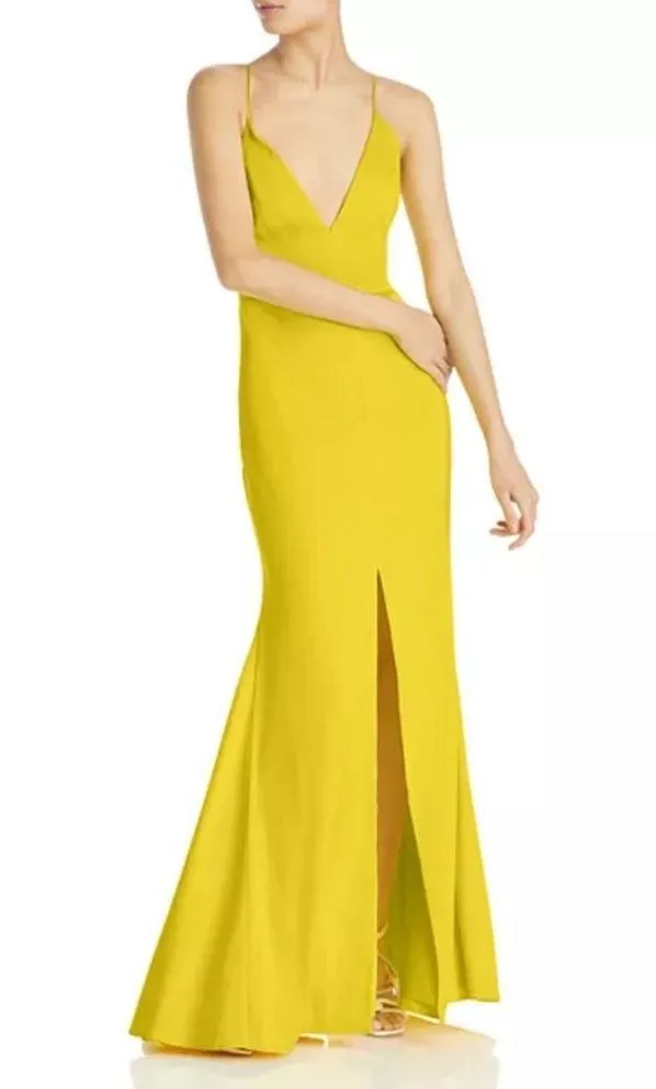 Aidan Mattox V-Neck Mermaid Gown, Evening Dress in Lemon Size 10 NWT $295 - Image 5