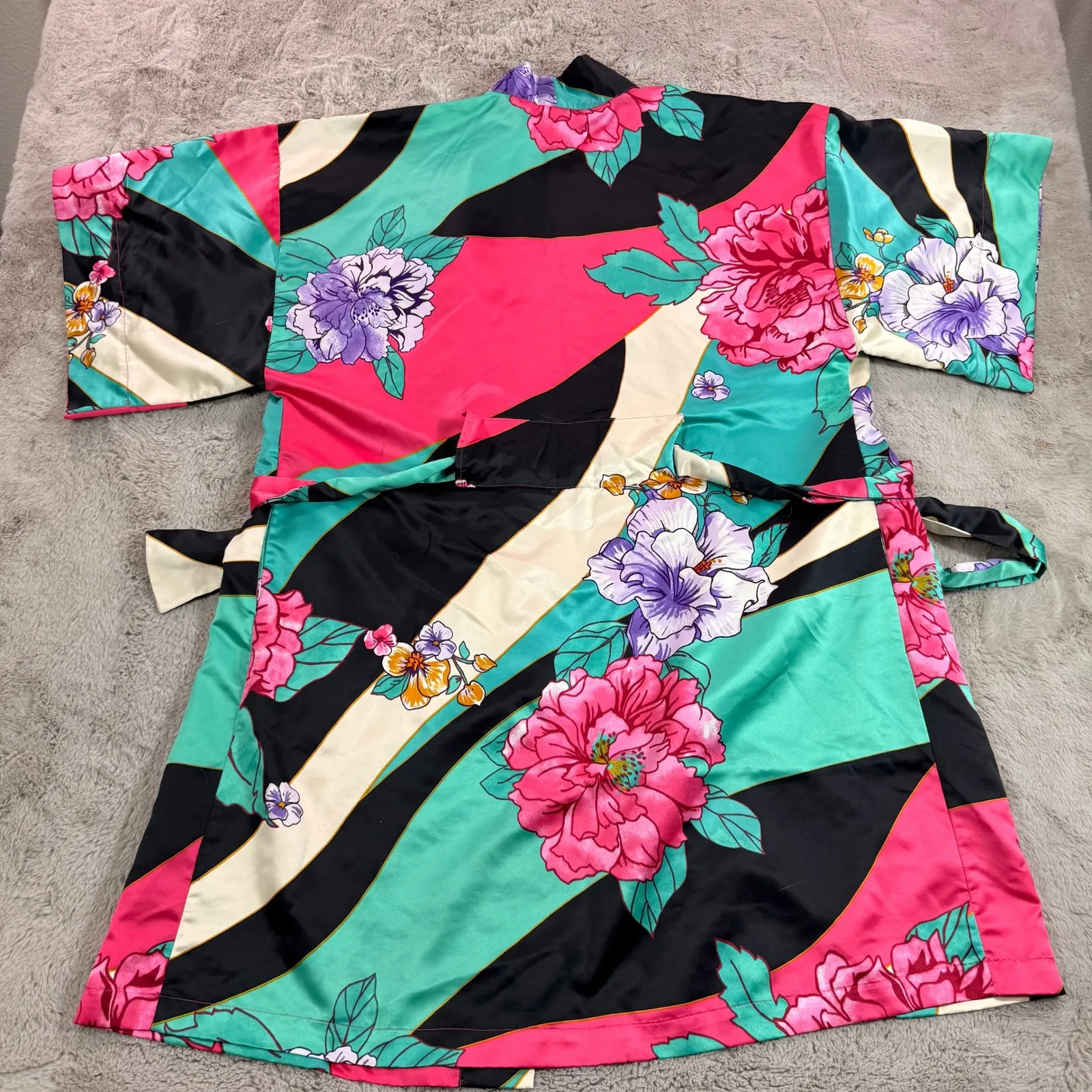 Natori Kimono Robe Floral Belted Lightweight Colorful Sz L Tropical Swim Coverup - Image 6
