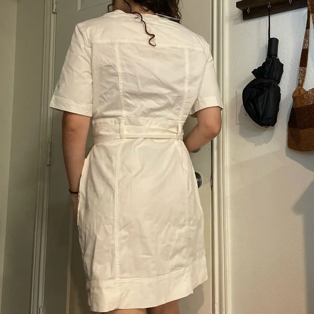 Boden Belted Button Down Twill Shift Dress Sz Small Glorious British Style White - Image 4