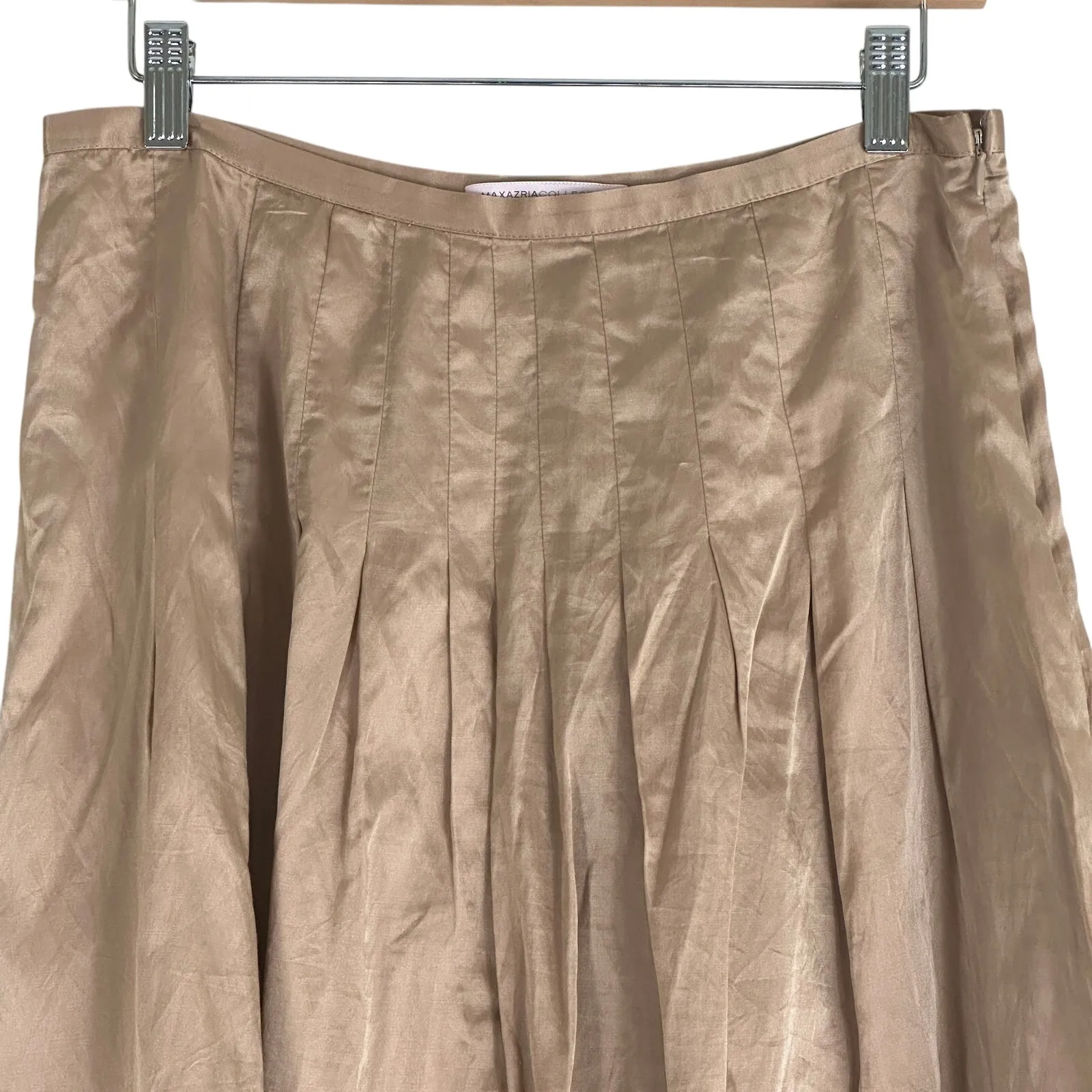 BCBGMaxAzria Skirt Womens 4 Bronze Silk Cotton Pleated Minimalist Modest Career - Image 2