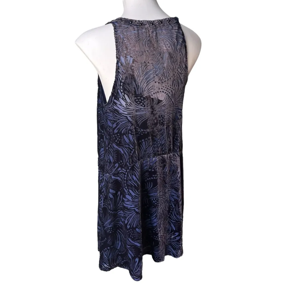 FREE PEOPLE Blue Ellie Velvet Burnout Sleeveless Mini A-Line Dress, Sz M - Image 7