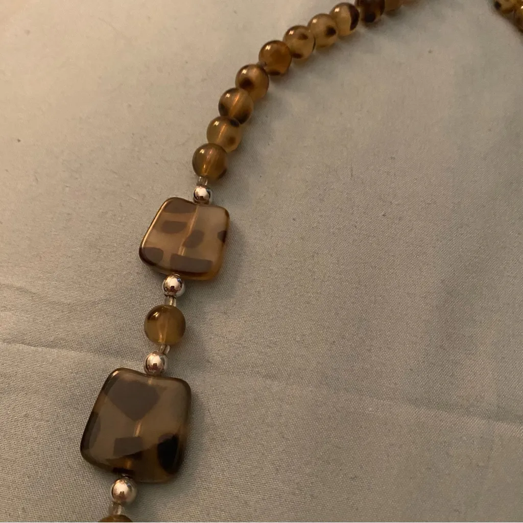 28” Necklace Leopard Cheetah Print Acrylic Flat 1” Beads Brown - Image 4