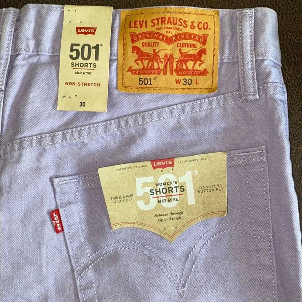 Levi’s 501 Denim Shorts 30 NWT Mid-Rise Lavender Pastel Cotton Summer Faerie Kei - Image 6