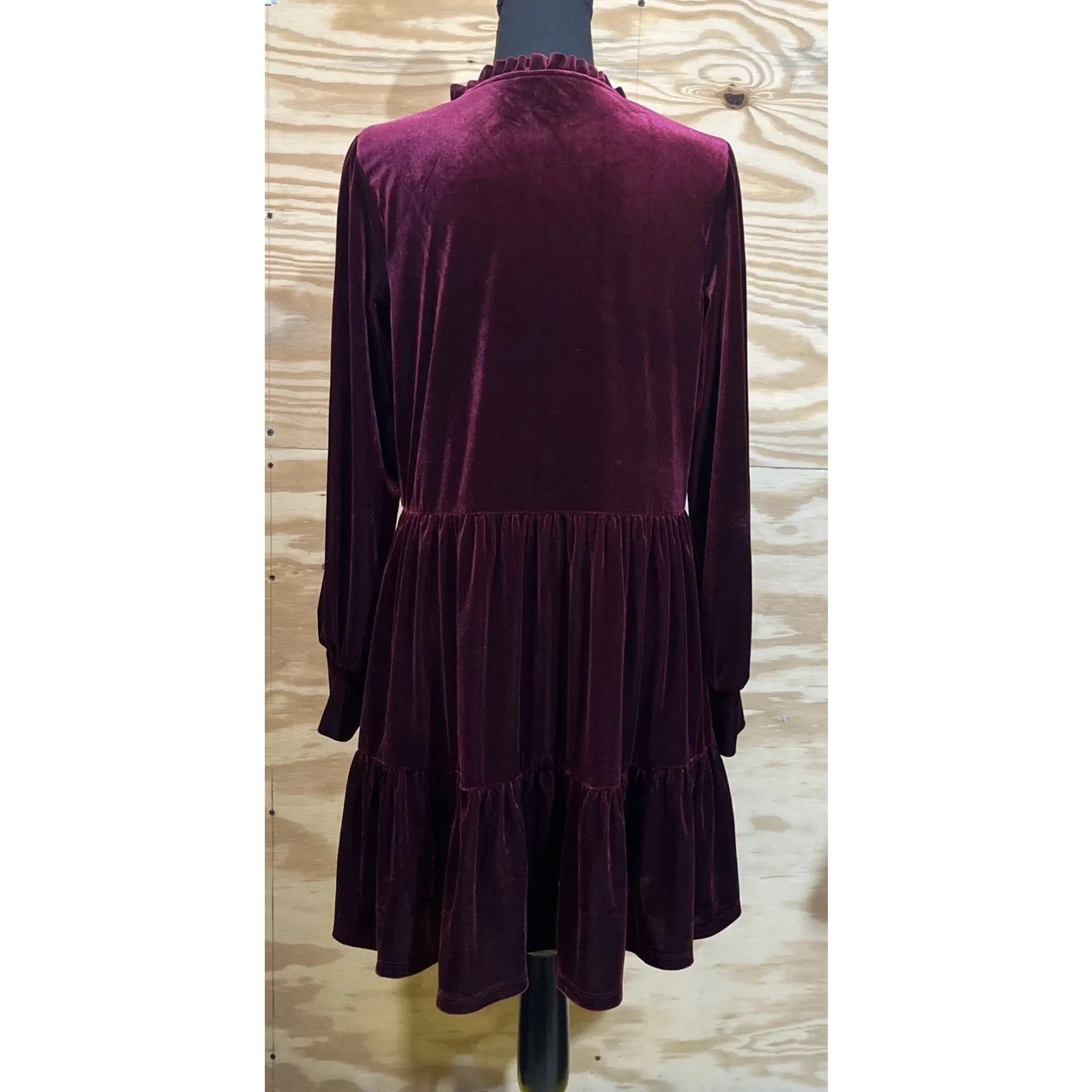 1 State Velvet Teired Dress Whimysgoth Fairygrunge Burgundy Red Medium Holiday - Image 2
