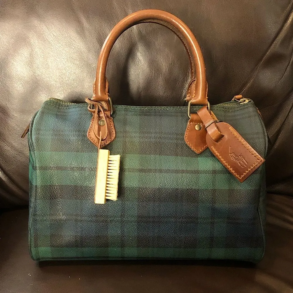 RALPH LAUREN Black Watch Plaid Speedy 30 Small Boston Tote Bag Vintage - Image 2