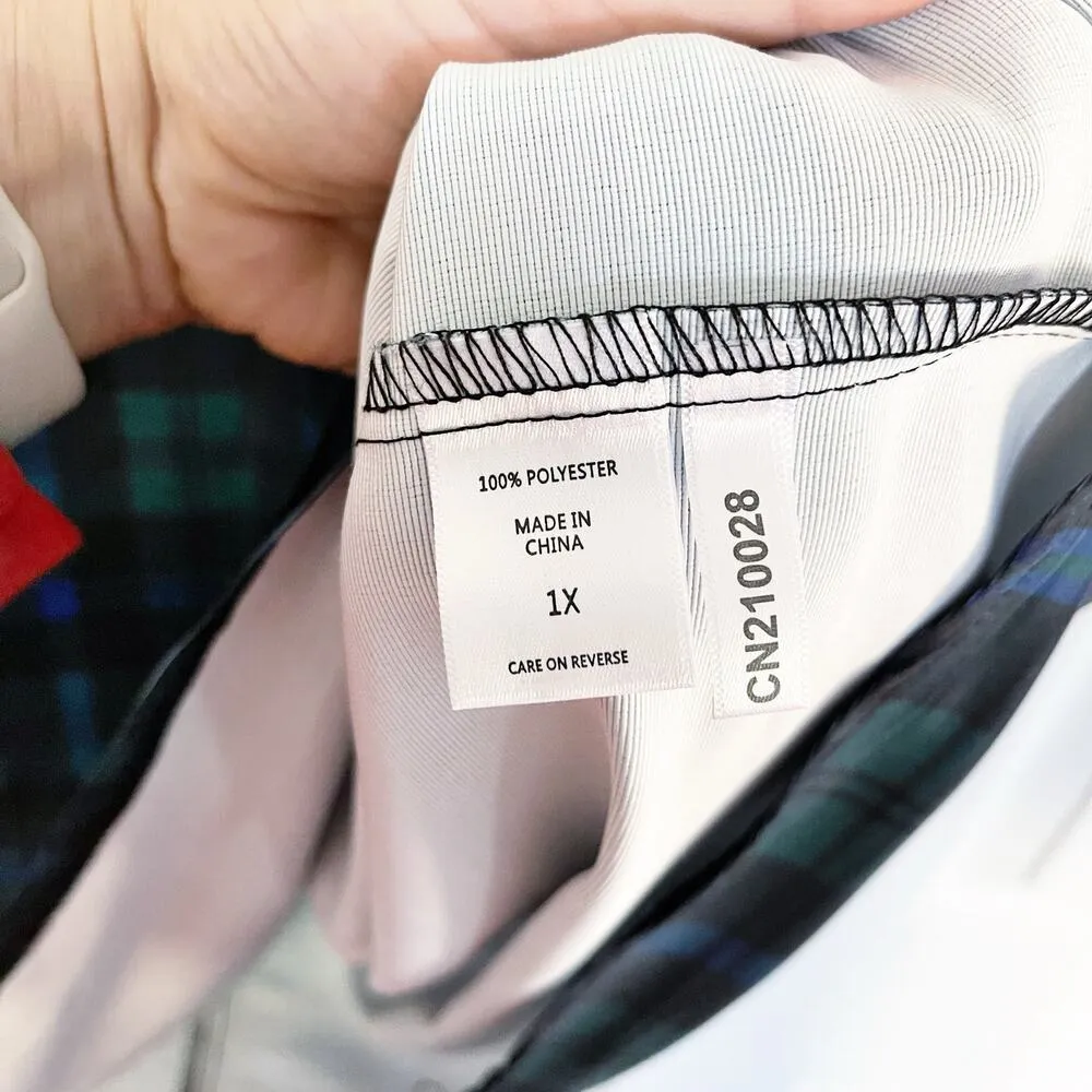 New York & Company Plus Tartan Midi Skirt in Runaway Navy Green Size 1X - Image 6