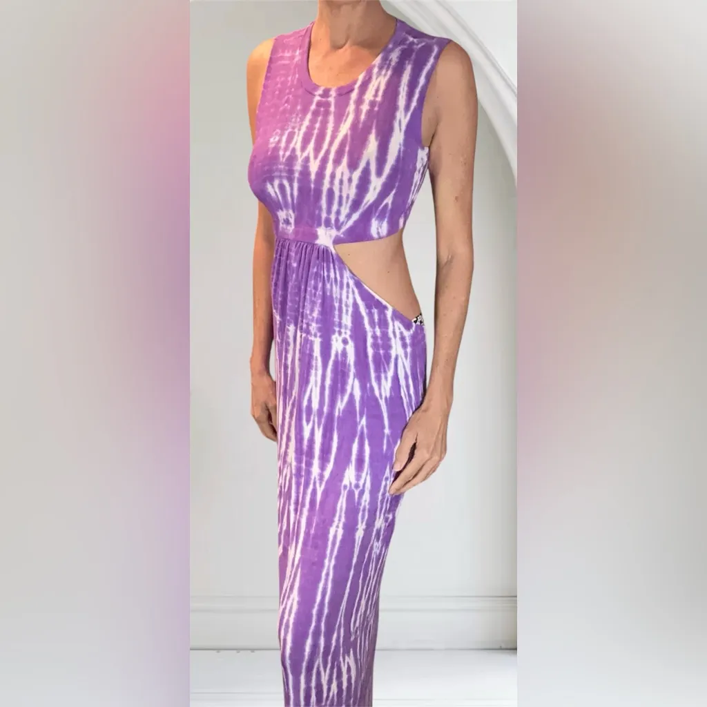 Purple Tie Dye Maxi Dress Side Cut-Outs - Boho Sleeveless BAKED x by SFS Size L - Image 8