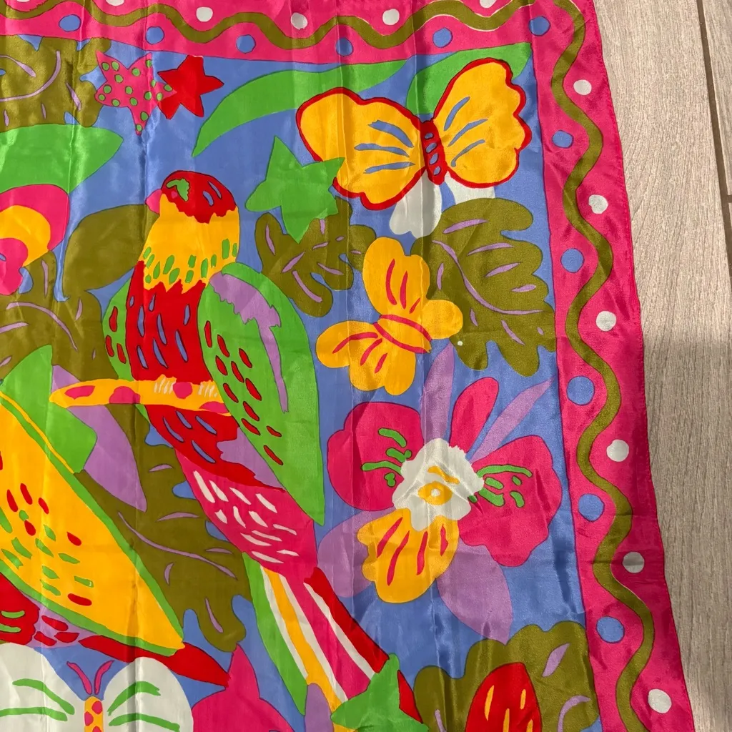 Ken Done Silk Scarf with Tropical Design Pink - Image 13