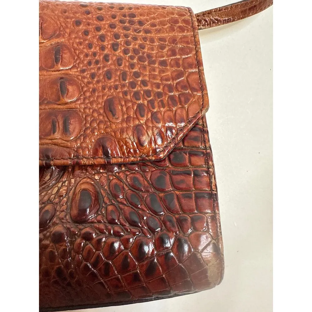 Brahmin Brown Leather Textured Reptile Shoulder Bag Purse Magnetic Closure OS - Image 3