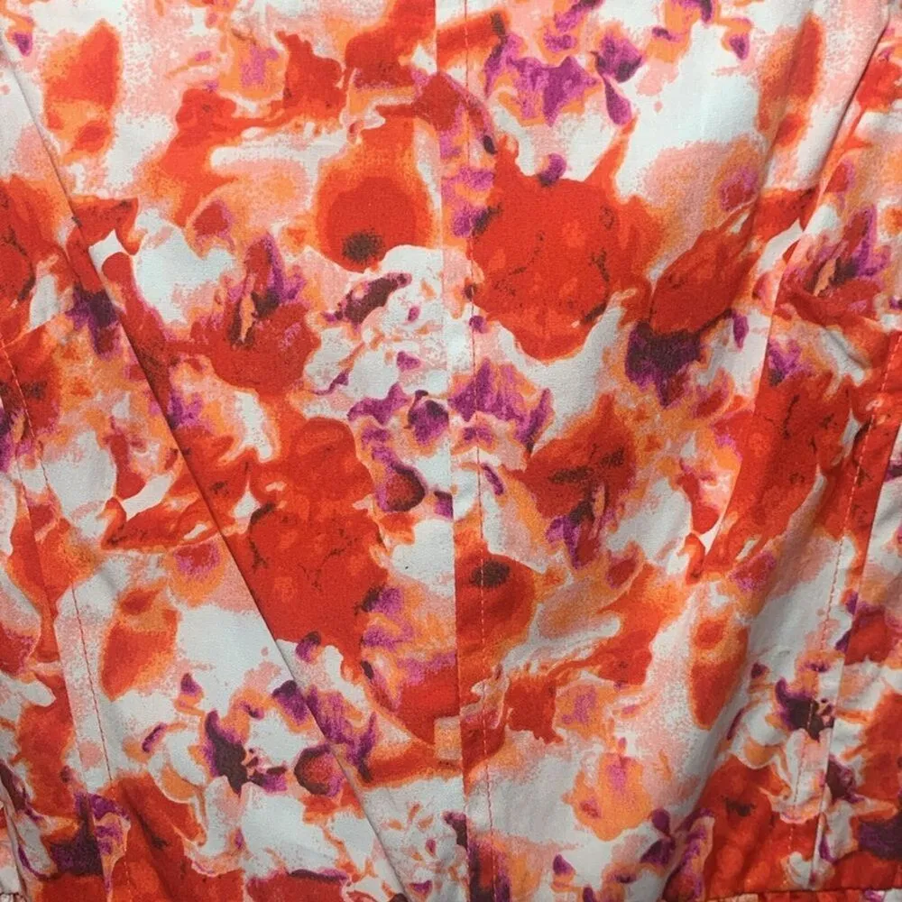 CHELSEA28 Fit & Flare Cotton Minidress in Orange Blue Blushed Blooms Medium - Image 3