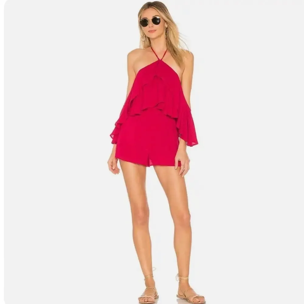 NWT L*Space Seaside Ruffle Romper in Cherry Red Size‎ Medium - Image 3