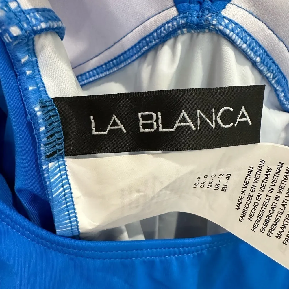 La Blanca Island Goddess Tankini Top Over-the-Shoulder Twist Capri Blue Size 8 - Image 7