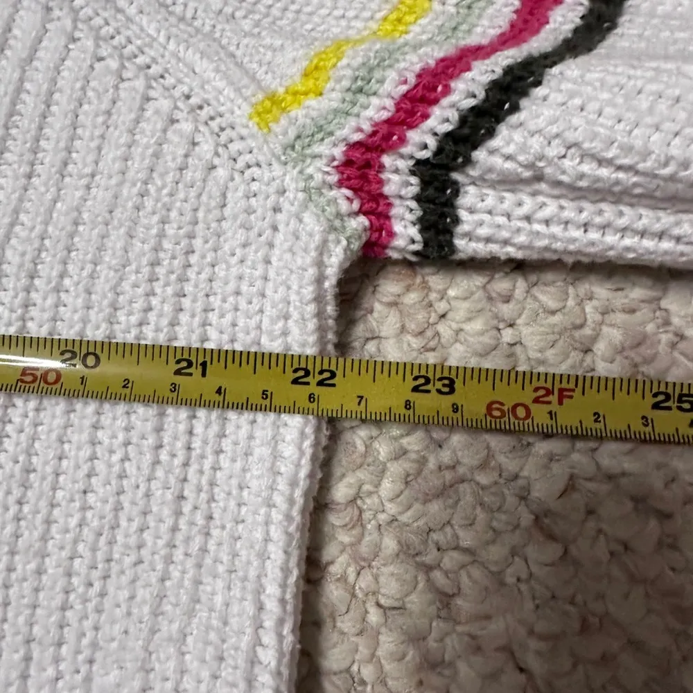 COURT & ROWE white sweater with pink crew neck and stripes on sleeves & cuffs XL - Image 6