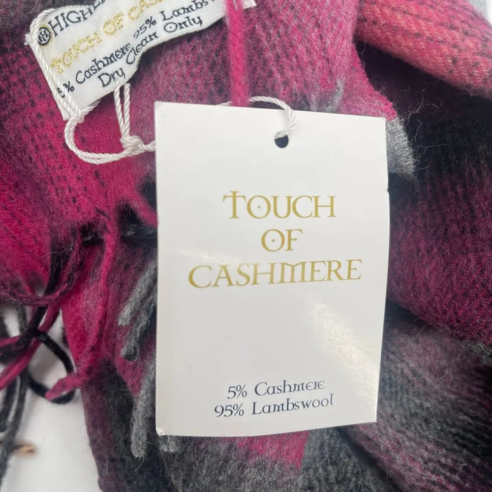 HIGHLAND HOUSE Scarf 5% Cashmere 95% Lambswool Plaid NWT Touch of Cashmere Gray - Image 5