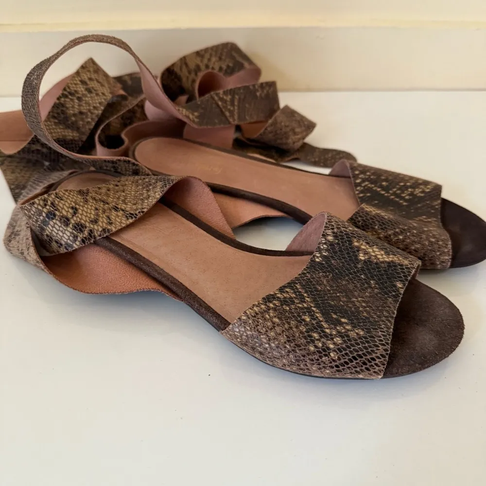 Faryl Robin Free People April Wrap Flat Animal Print  Leather Tie Sandals 7 - Image 2