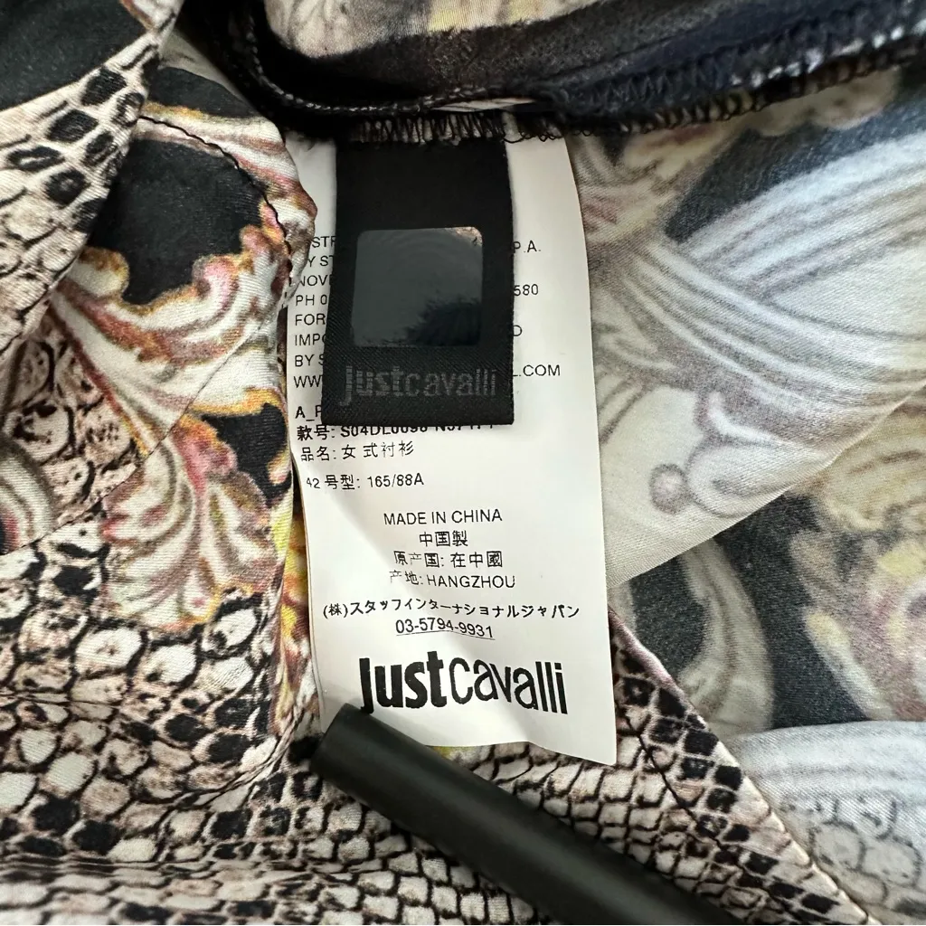 Roberto Cavalli Just Cavalli Women’s 100% Silk Printed Blouse Size 42IT 10 USA - Image 5