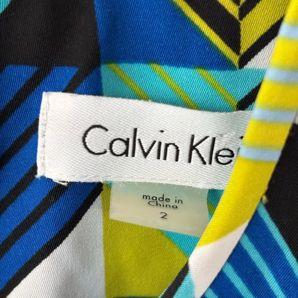 Calvin Klein Mod Trapeze Dress size 2. Geometric Green Blue Patterned. - Image 3
