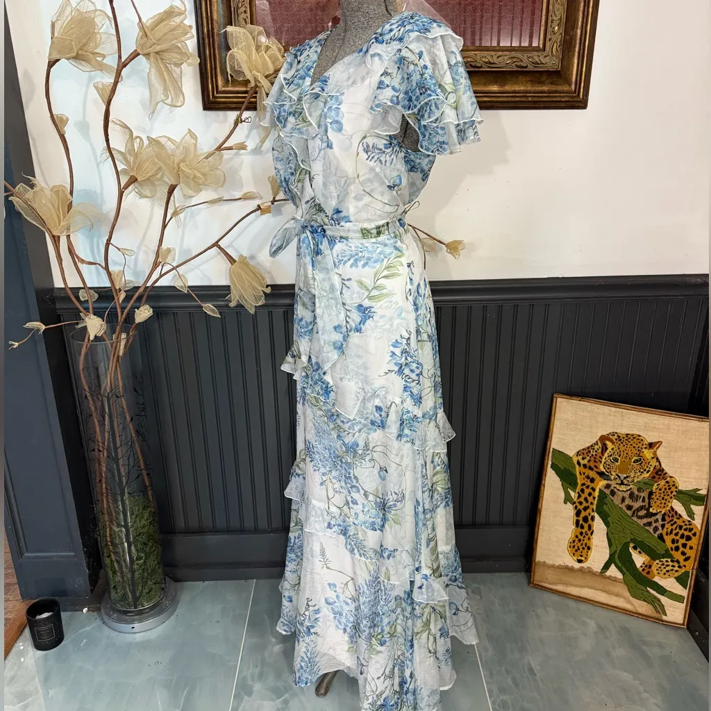 Alex Marie Lillian Chiffon Floral Ruffle Formal Maxi Dress Sz 8 🧡🍄 - Image 5