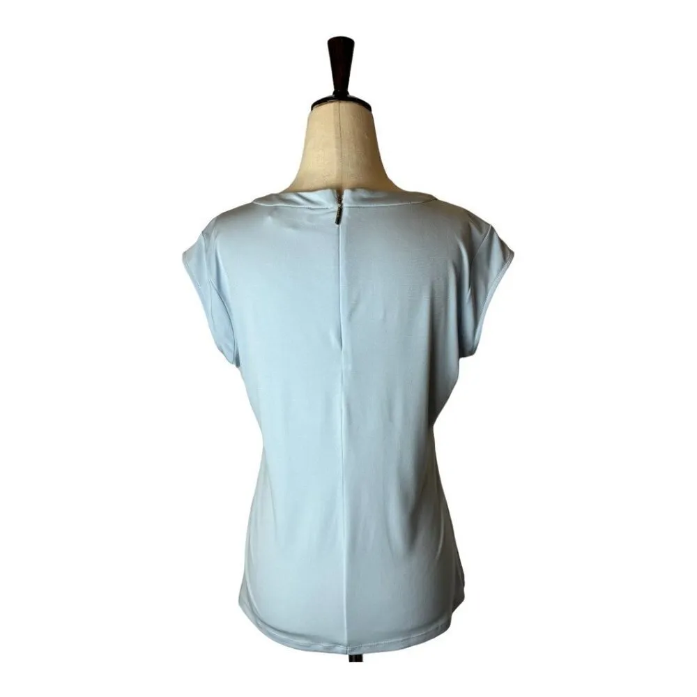 Karl Lagerfeld Heavenly Blue Bow Pleated Detail Short Sleeve Top Size S - Image 3