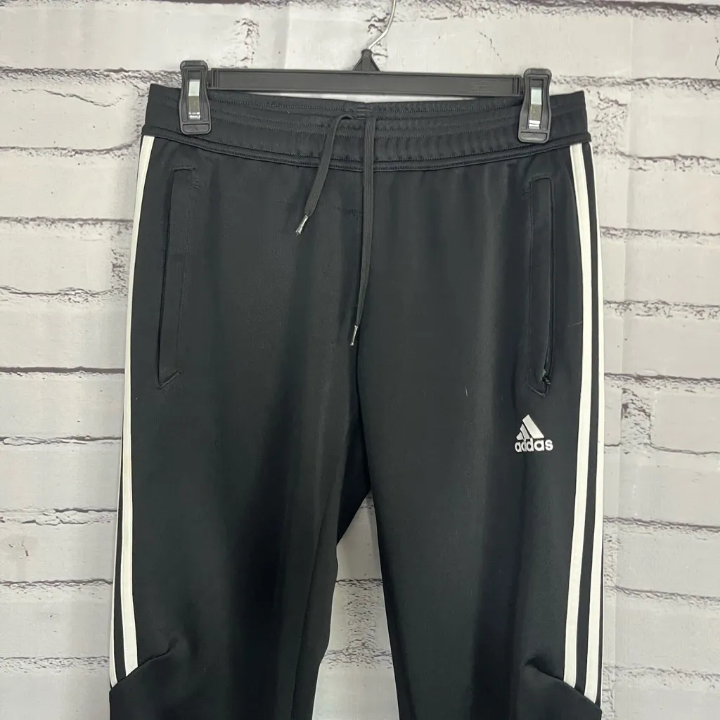Adidas Black and White Track Pants with Tapered Fit Joggers SZ S Y2K Classic - Image 5