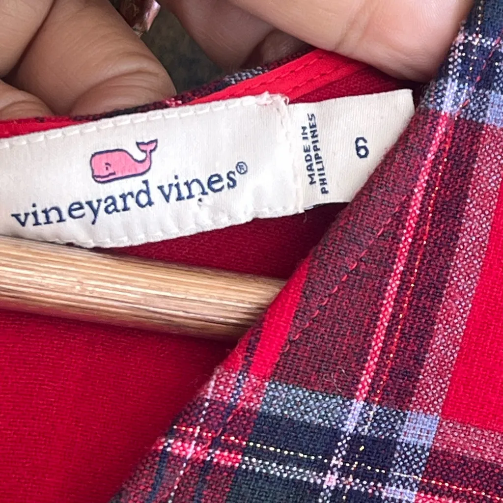 Vineyard Vines Nantucket Tartan Plaid Red Velvet Shift Dress - Image 9