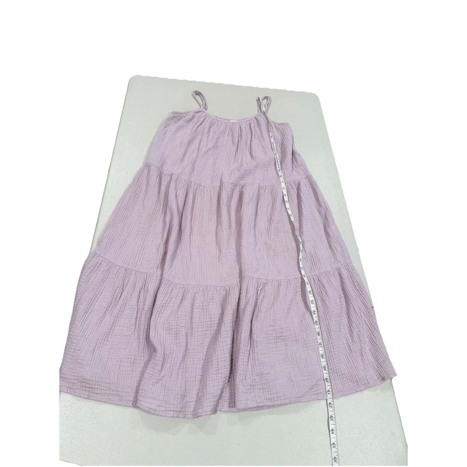 H&M Tiered Midi Dress Womens Small Light Purple Flowy Crinkled Cotton Travel - Image 5