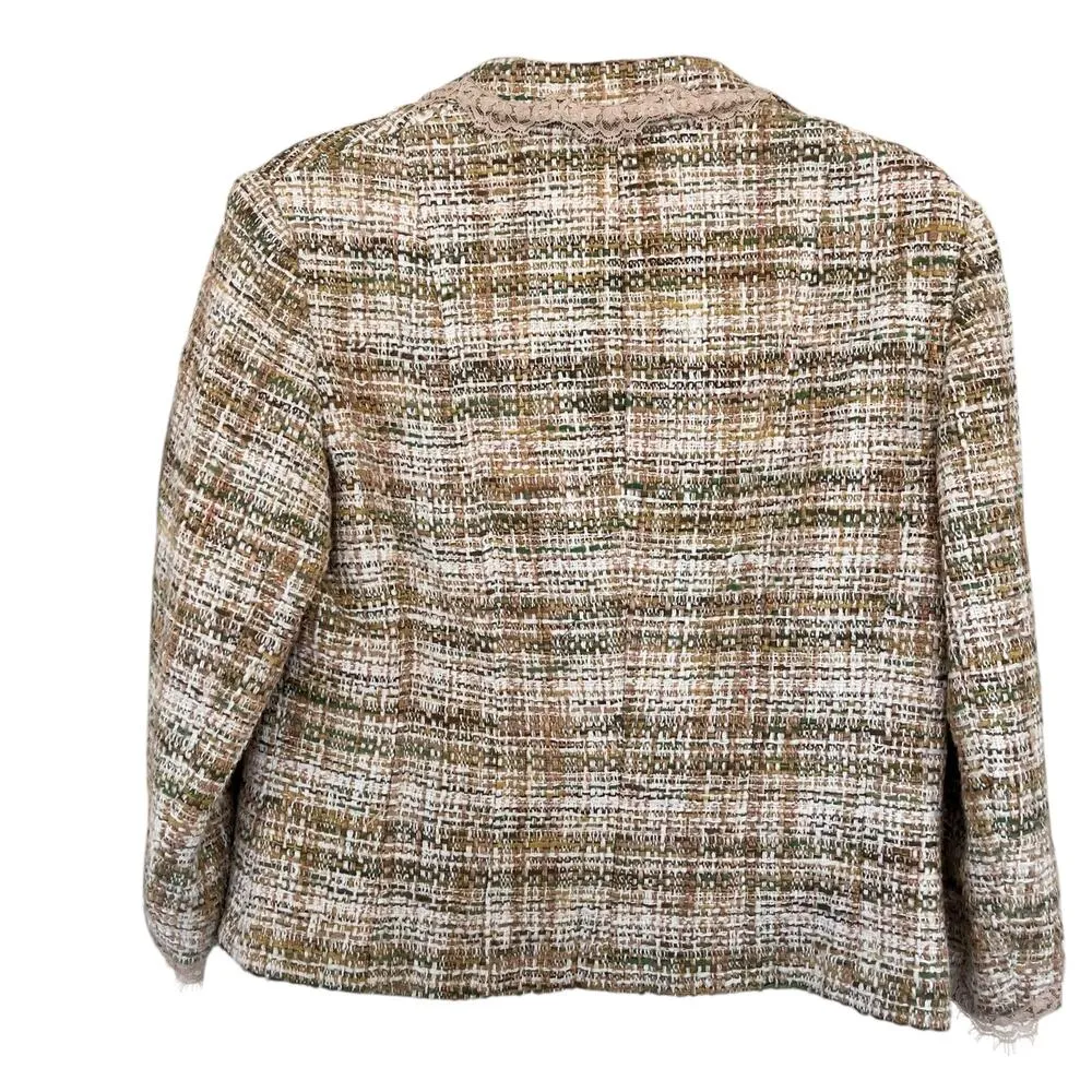 Vintage Rickie Freeman Teri Jon Beige Green Tweed Lace Trim 2 Piece Skirt Set 12 White - Image 8