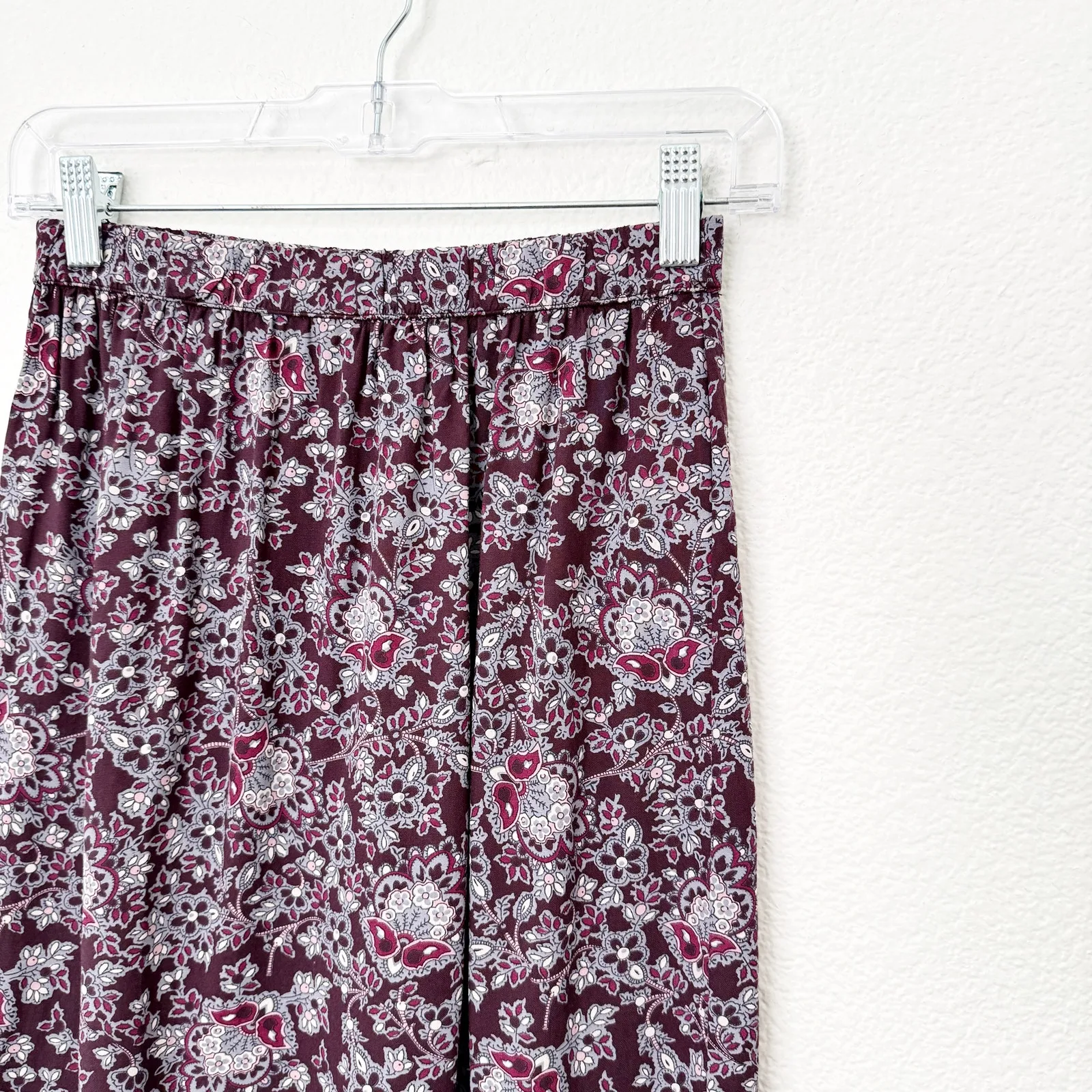 [Abercrombie & Fitch] Purple Floral Paisley Print Lace Trim Midi Skirt Sz Medium - Image 5