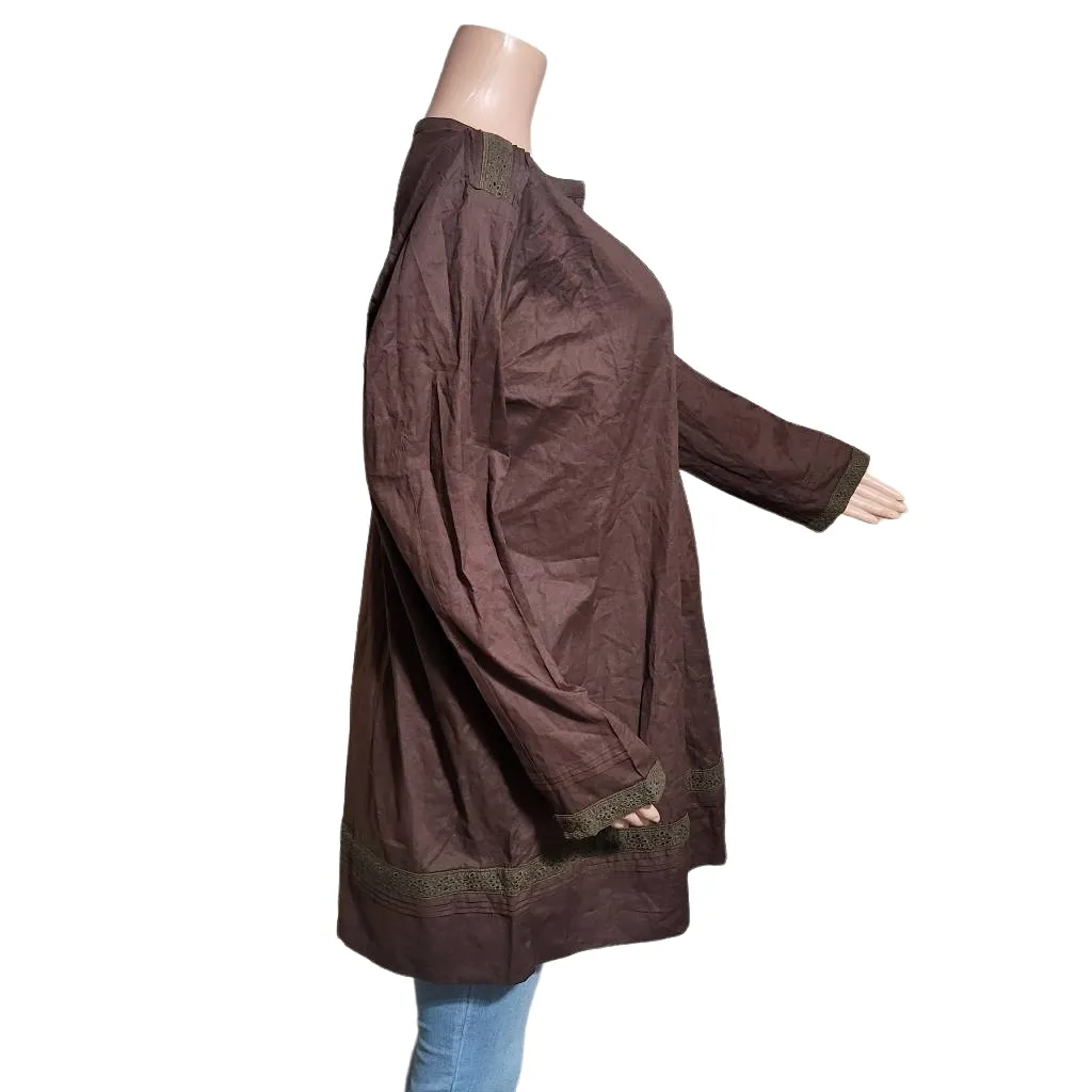 Cute options brown long sleeve henley boho top 1X & 3X
 - Image 6