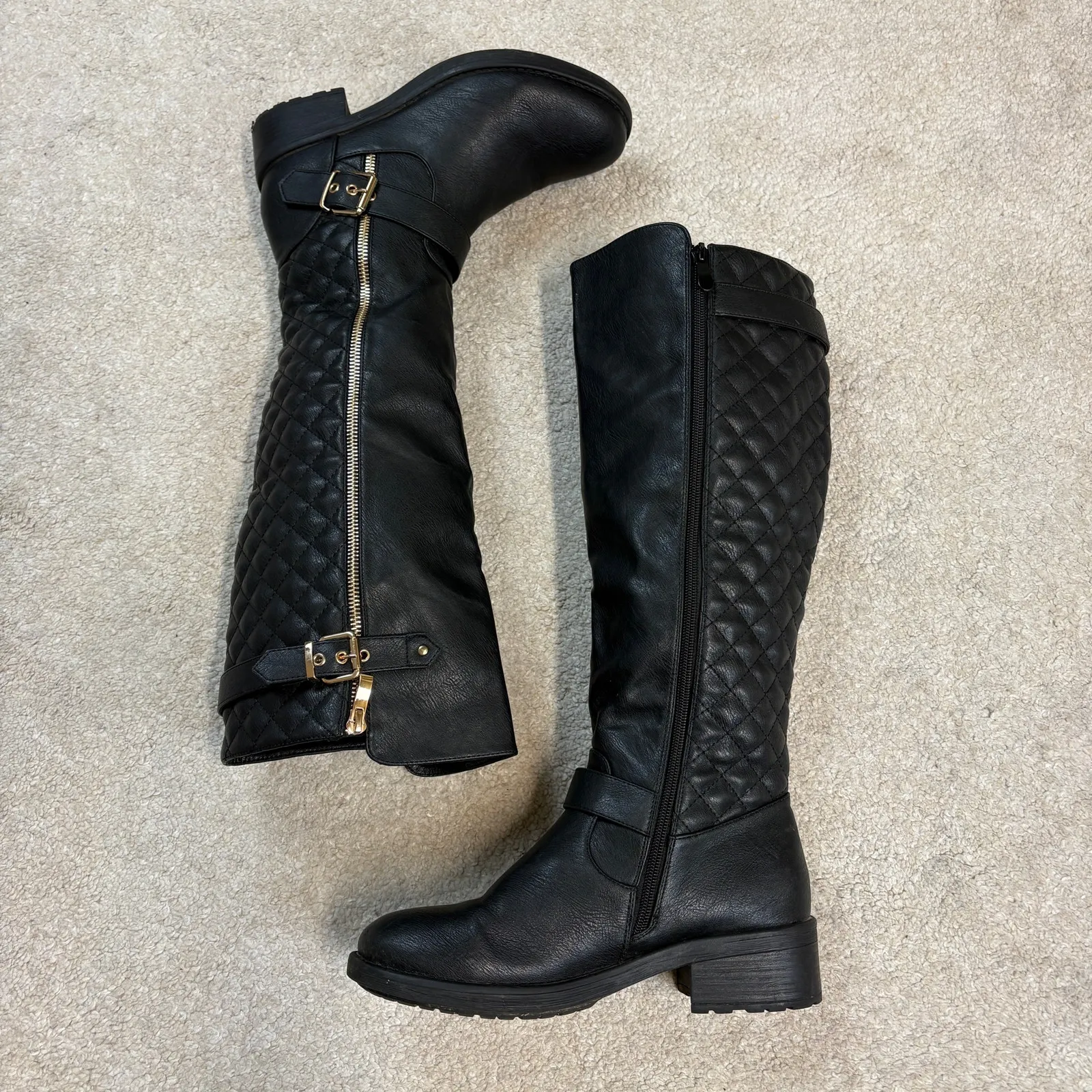 Dream Pairs Black Faux Leather Knee High Utah Riding Boots Size 8 - Image 2