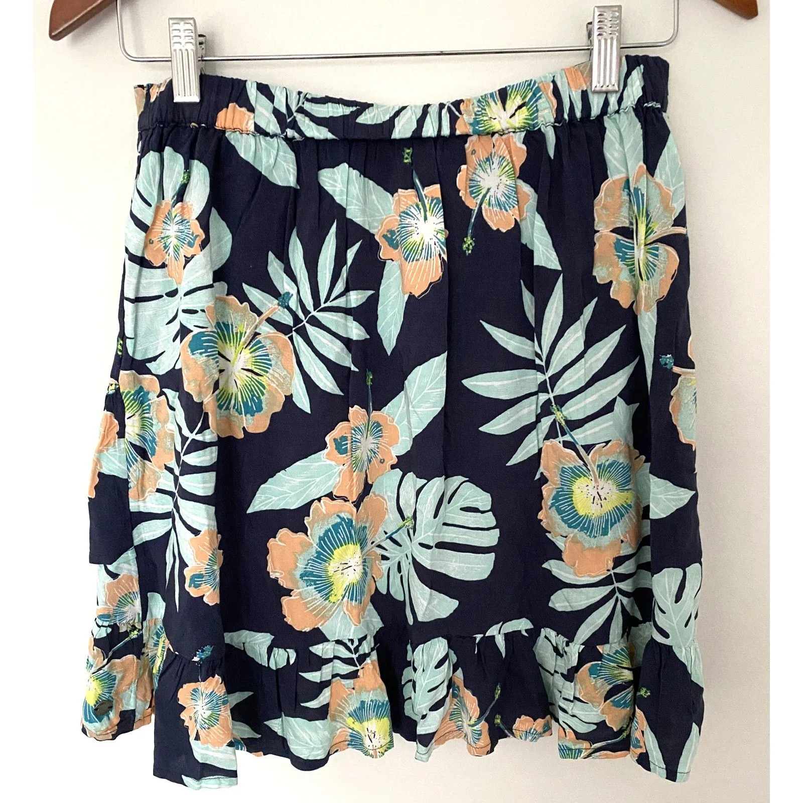 Roxy Face to Love Ruffle Mini Skirt Tropical Leaf Print Flirty Wrap Feminine M - Image 2