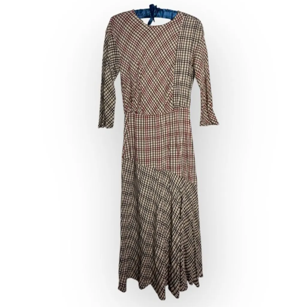 Zara ZW Collection plaid check Linen Blend LS midi dress bloggers favorite LS S - Image 5