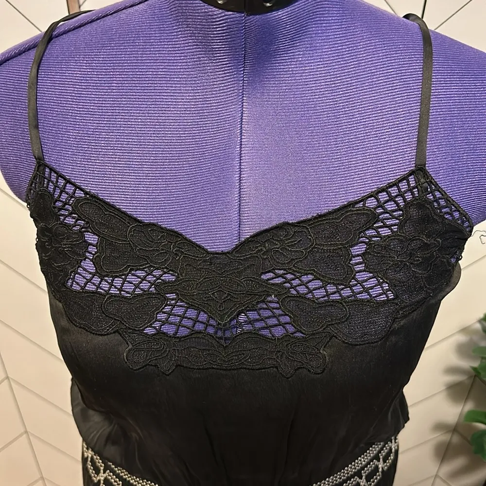 Guess by Marciano Women’s Large Black Drop Waist Silk Ruffle Lace Slip Dress - Image 2