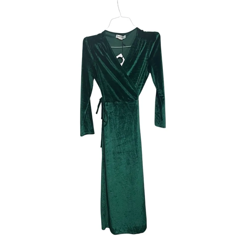 Charlie Holiday Izzy Velvet Wrap Dress, New with Tags, Emerald Green - Image 6