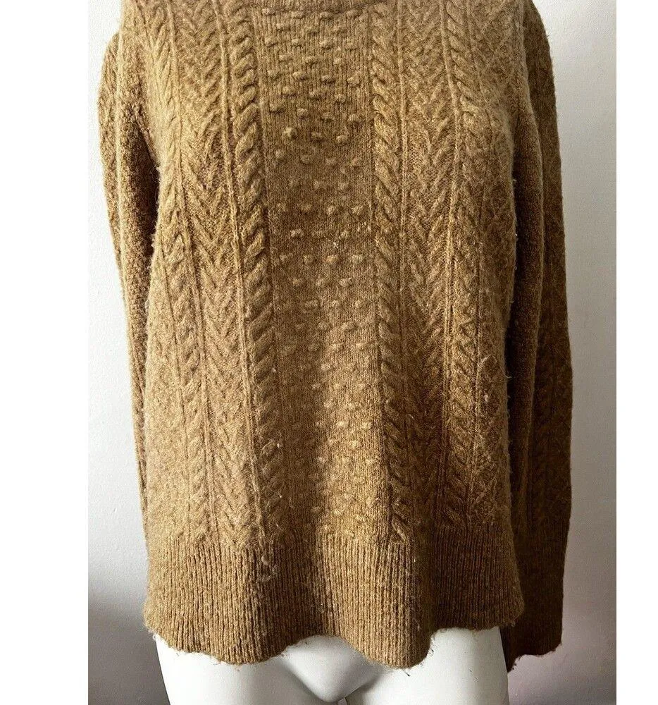 Jcrew Beige Crew Neck Merino Wool Blend Stretch Dot Cable Knit Sweater Medium - Image 4