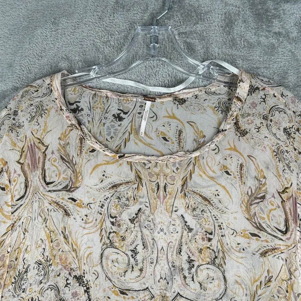 Free People Shirt Women Medium Cream Tan Paisley Say You Will Sheer Babydoll Y2K - Image 4