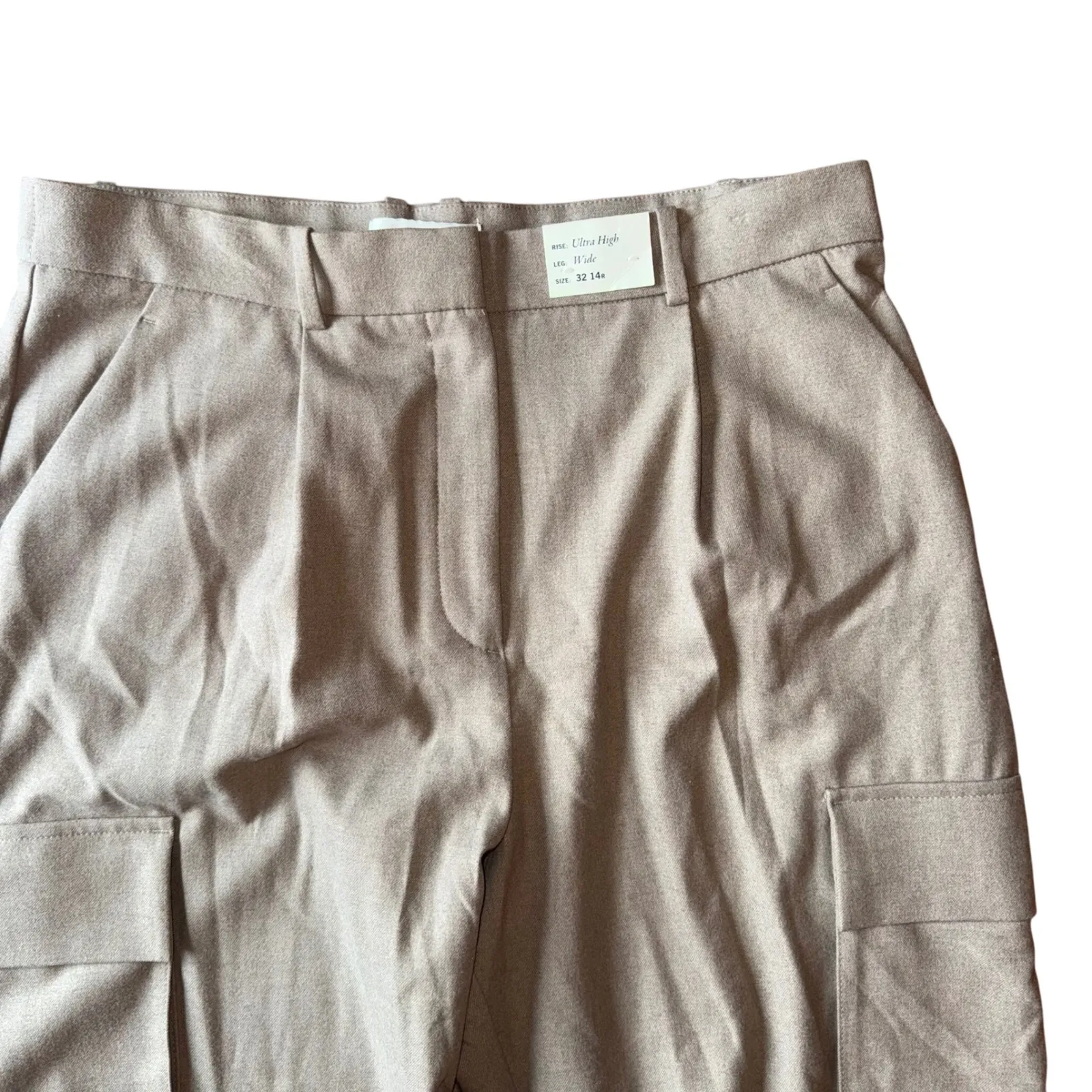 Abercrombie and Fitch Ultra High Rise Wide Leg Cargo Pants Tan Size 14R‎ NEW - Image 4