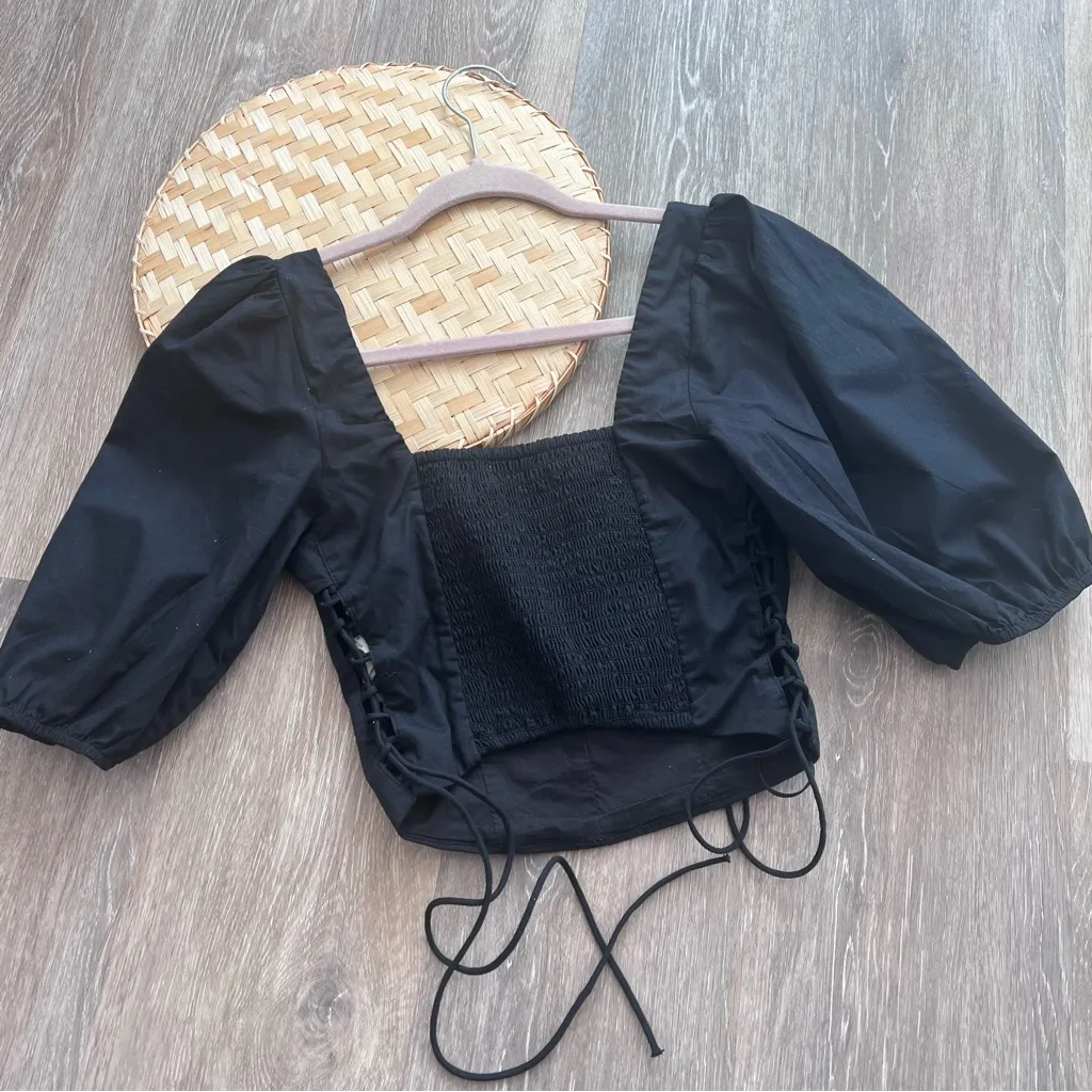 Abercrombie & fitch‎ black lace up puff sleeve corset top with smocking back - Image 3