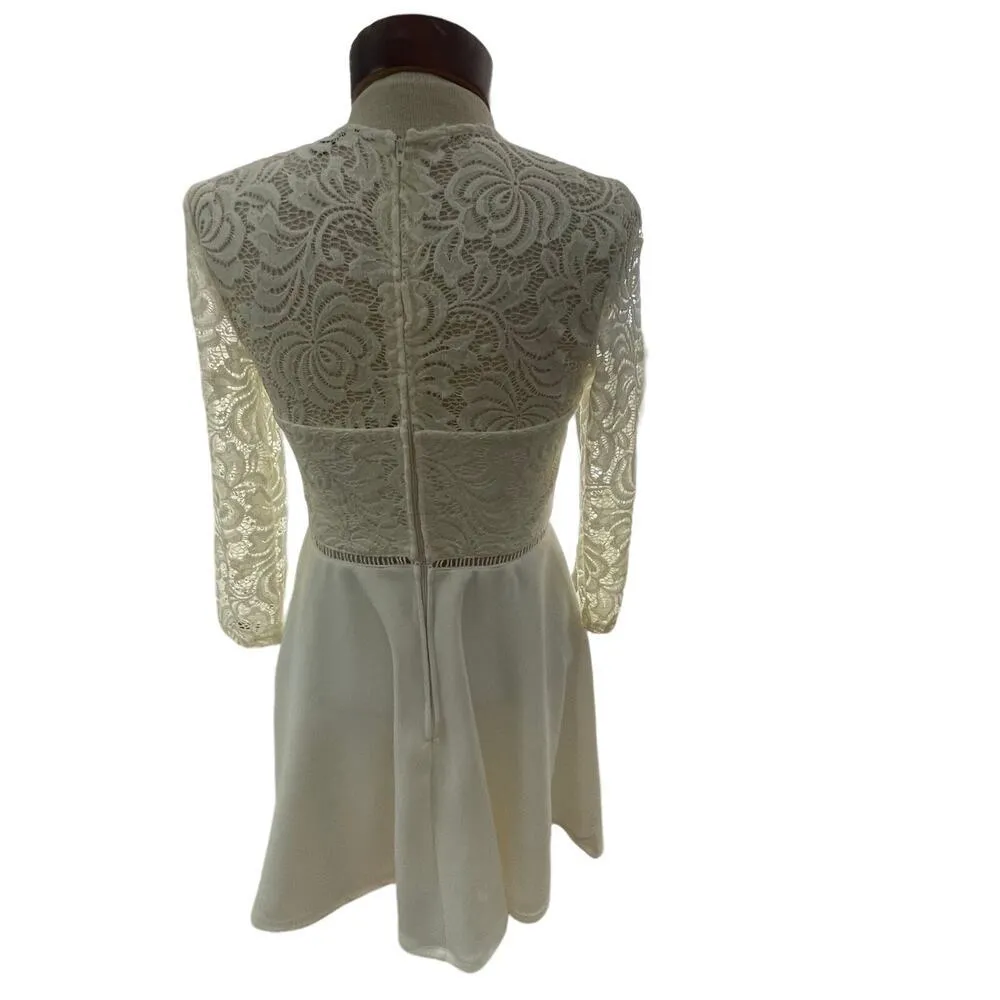 Jodi Kristopher Size 7 Cream Lace Skater Style Dress Bridal Lace Sleeves - Image 3