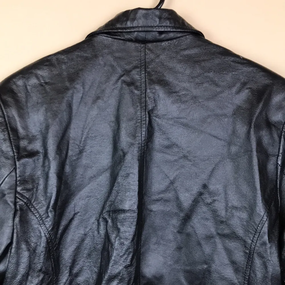 Vintage Terry Lewis Women’s Black Leather Button-Up Long Line Jacket - Image 10