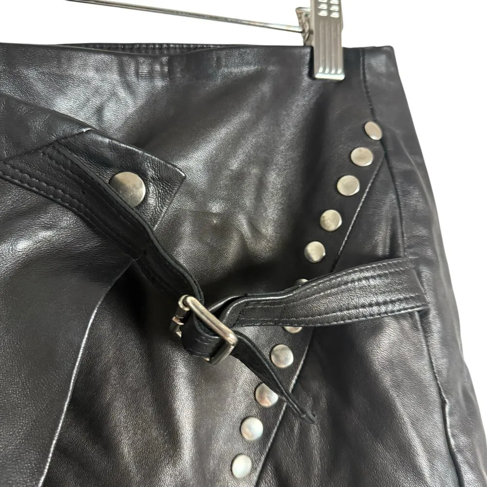 IRO Mupper Black Lamb Leather Studded Belted Moto Biker Mini Skirt L - Image 9