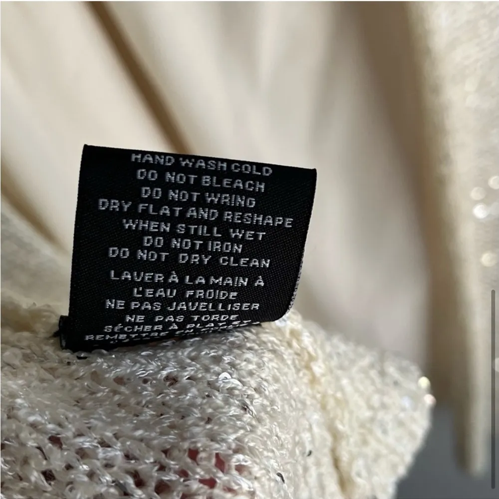 Charlie Paige Cream Sparkle Sequin Sweater with Split Back L/XL - Image 5