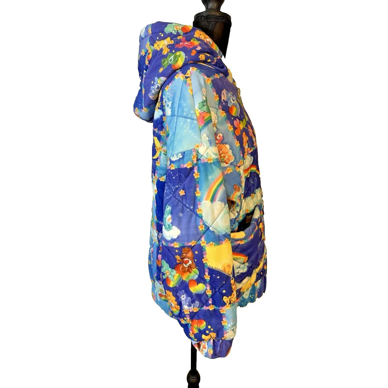 Dolls Kill Care Bears Puffer Jacket Quilted Hooded Rainbow Y2K Rave Sz XS - Image 8