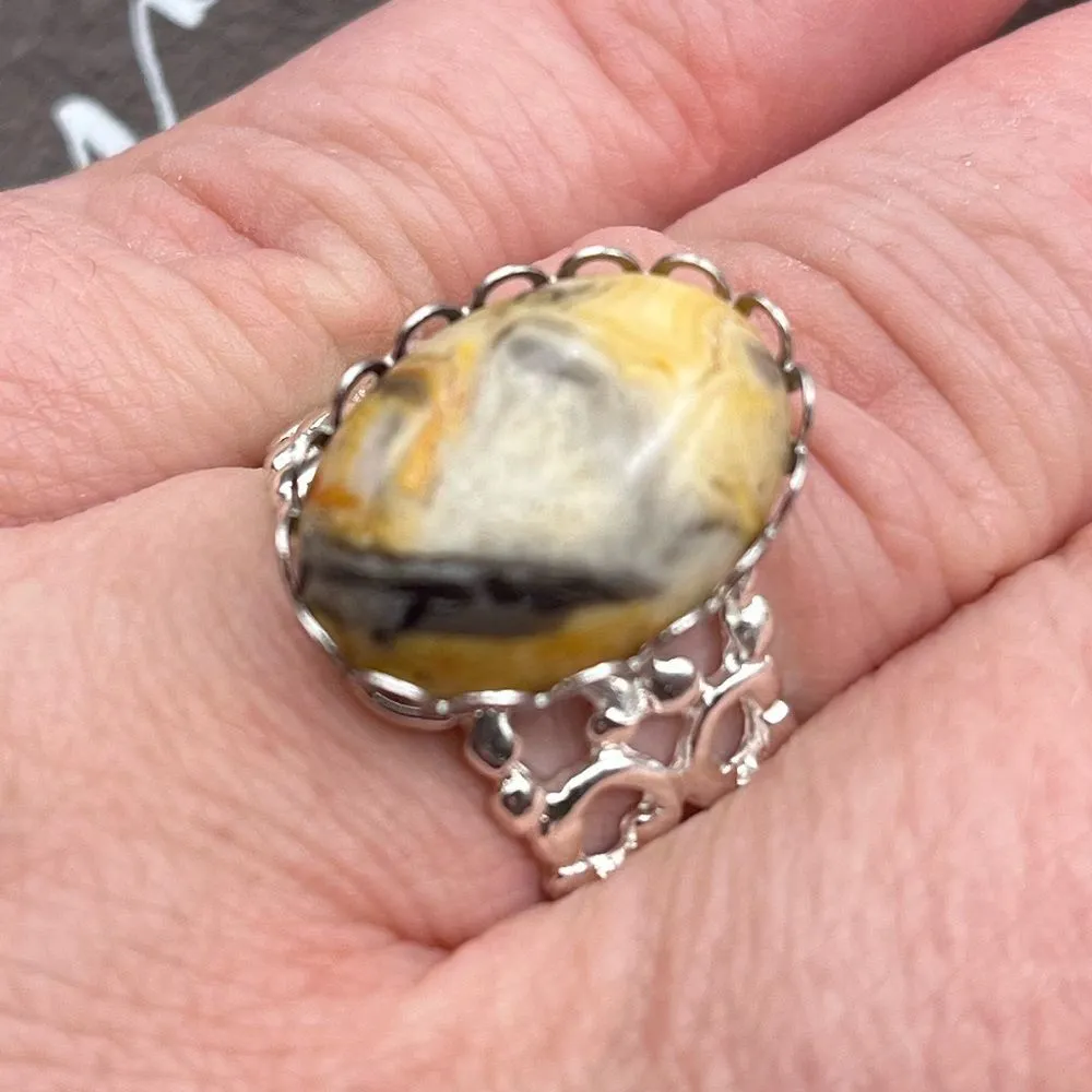 Crazy Lace Agate Adjustable Ring Stainless Steel Handmade - Image 12