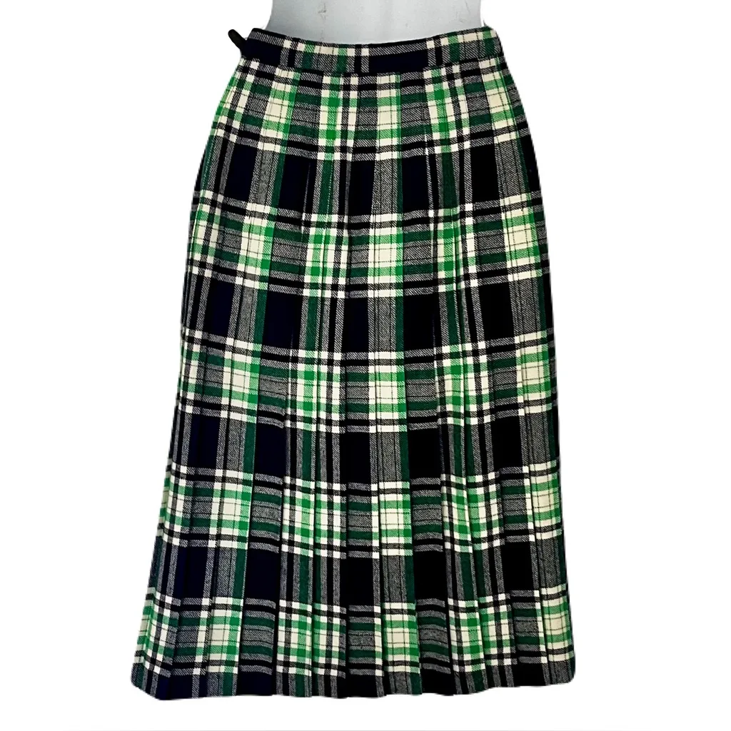 Vintage 70s Glenisla Classics 100% Wool Plaid Tartan Skirt Kilt, Size 6 Blue - Image 3