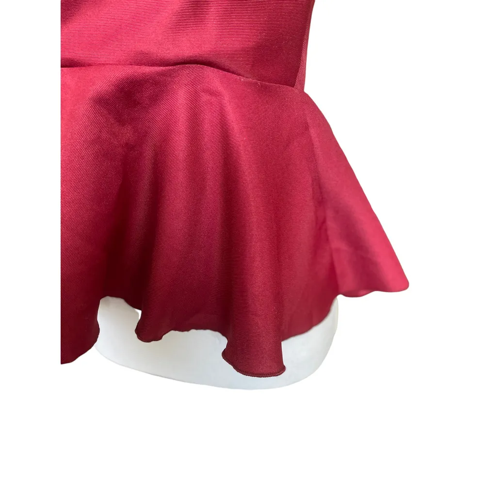 Blouse Women Medium Red Asymmetrical Bodice Sleeveless Peplum Hem Zip - Image 5