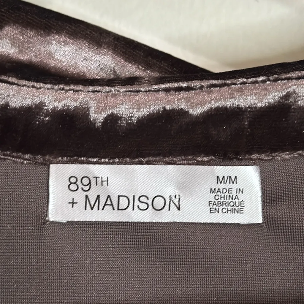 89th & Madison Women’s Collared Button Down Crushed Velvet Shirt in Iron size M Brown Size M - Image 8