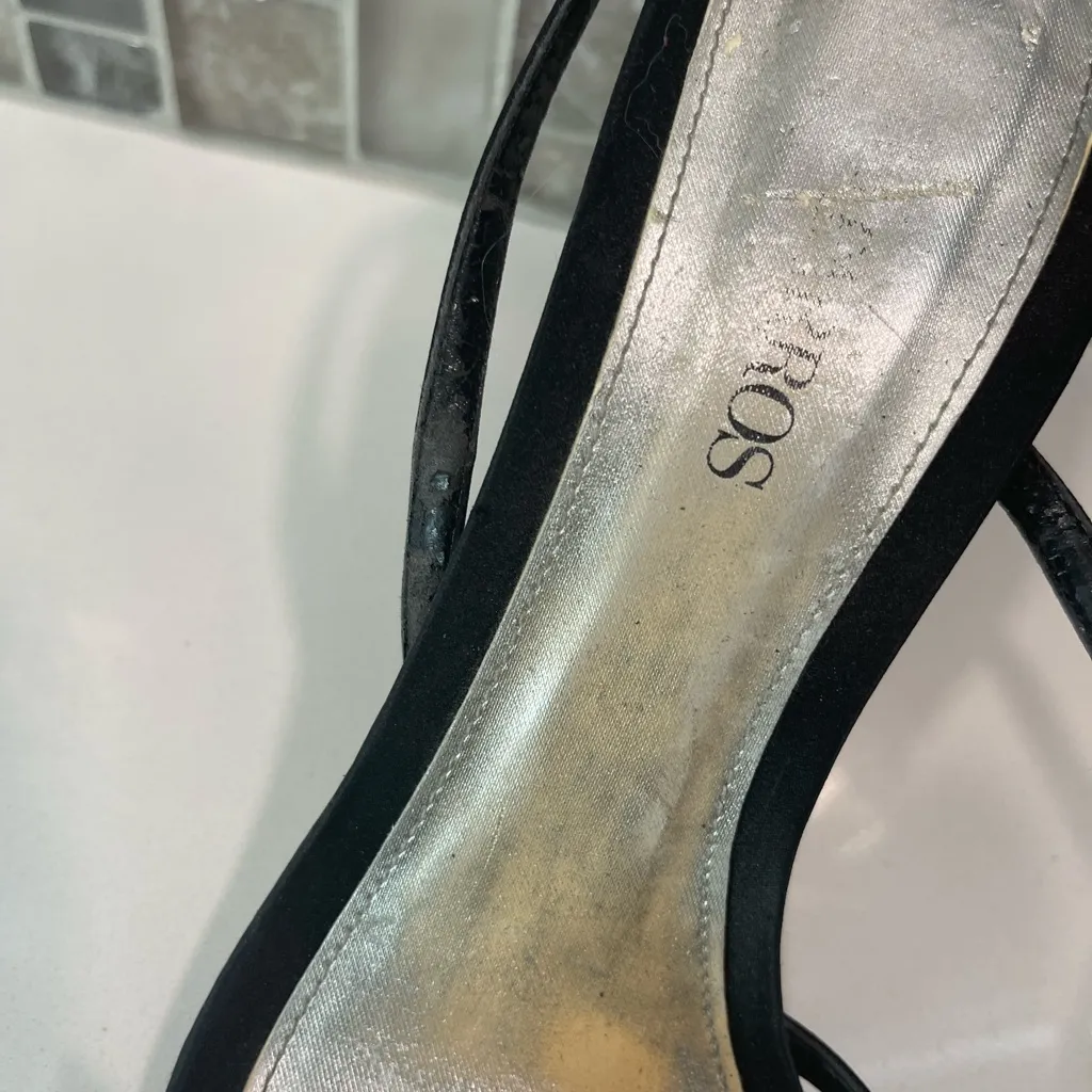 Caparros Black Satin Crystal Bow Sling Back Heel Evening Shoes size 8.5 - Image 5