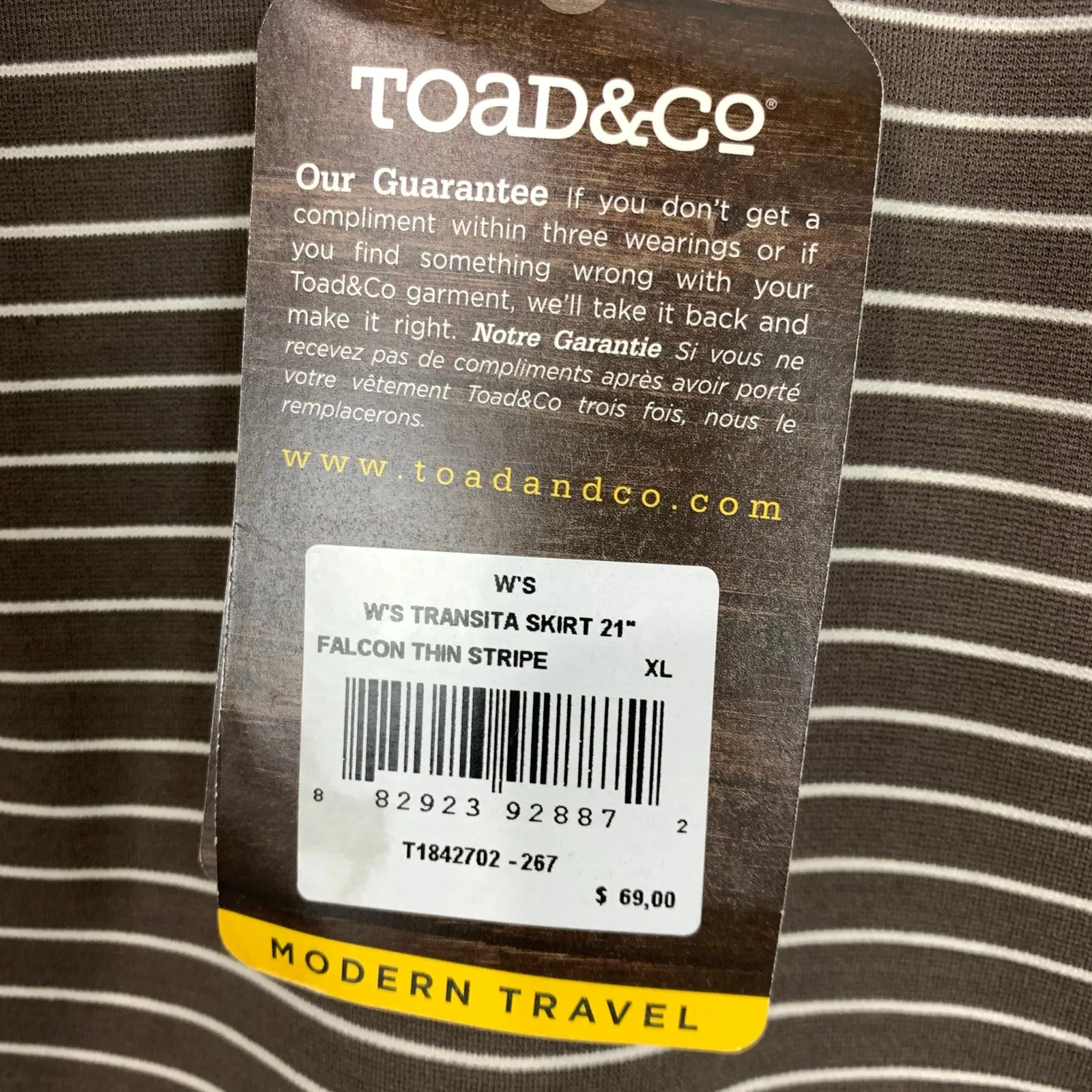 Toad & Co Striped Transita Pencil Skirt Falcon Thin Stripe UPF 50+ Size XL Brown - Image 7