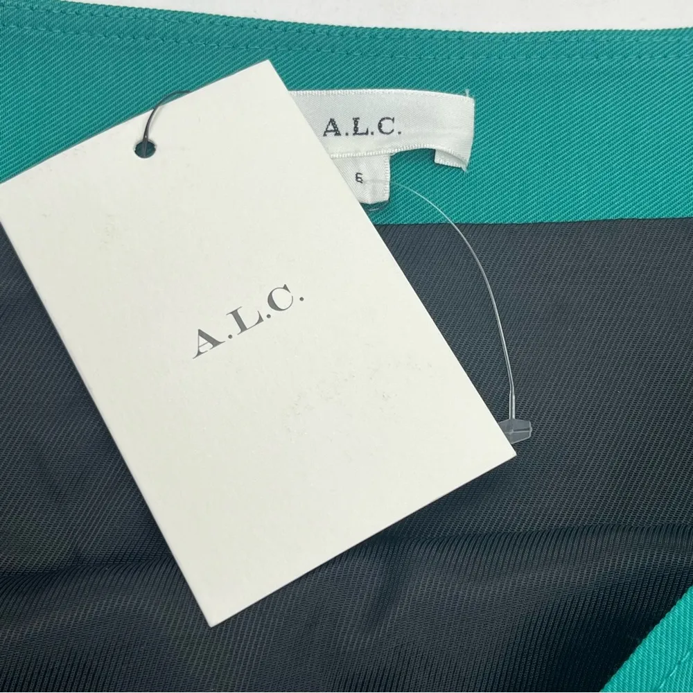A.L.C. Rylee Faux-wrap Mini Skirt Women Size 6 Jade Teal Green Crepe Stretch NEW - Image 4